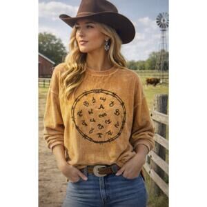 Chicka-D western orange Southern TEXAS Corded Sweatshirt Large rodeo UT farm